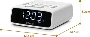 Roberts ORTUSFM FM Digital Clock Radio Dual Alarms Large LCD Display White