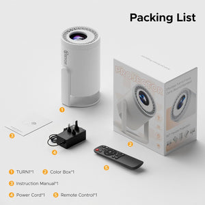 Turn 1 Projector 2026 1080P Supported Android 14.0 200 ANSI Portable White