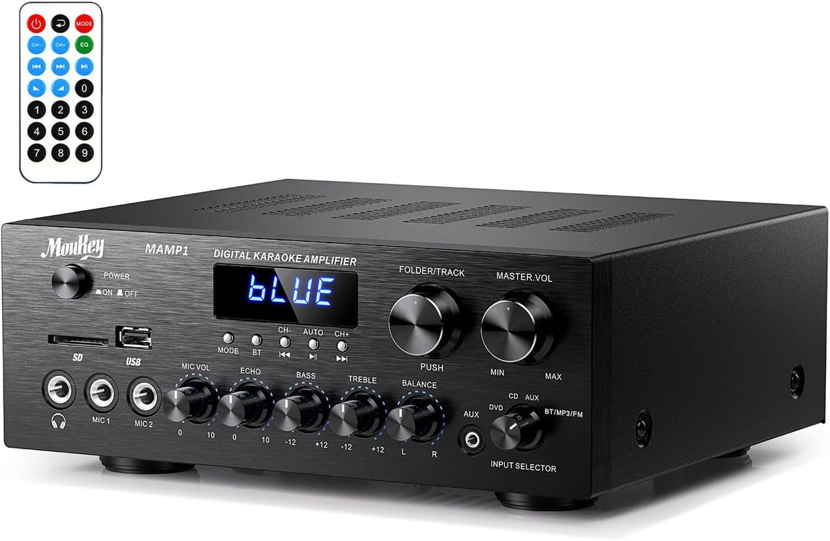 Moukey MAMP1 2.0 Stereo Amplifier 220W Bluetooth 5.0, USB/SD/AUX/RCA/Mic, Radio