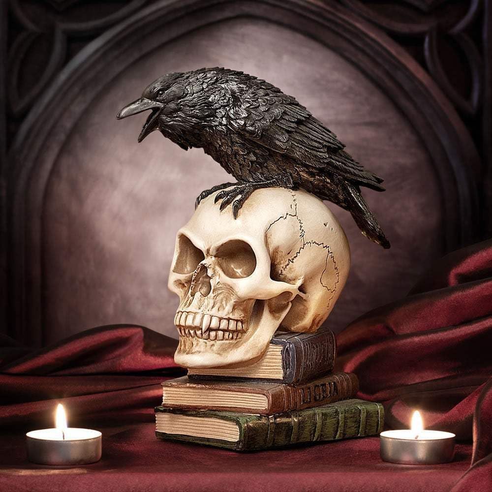 Alchemy Poe's Raven Gothic Skull and Books Resin Ornament