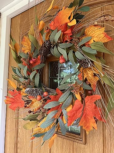 Autumn Artificial Door Wreath with Maple Leaf, Berries & Pinecones