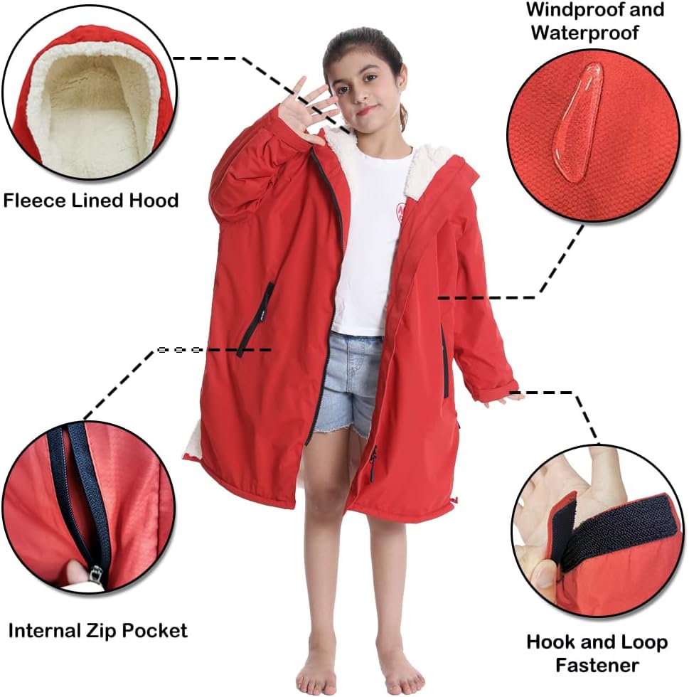 Microfibre Towel Poncho, Red - Quick Dry Changing Robe for Surfers