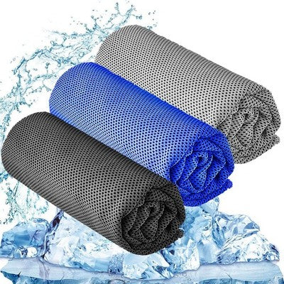 Cooling Towel 3 Pcs 120X30cm Microfiber Instant Cooling Relief Blue-Grey-Grey