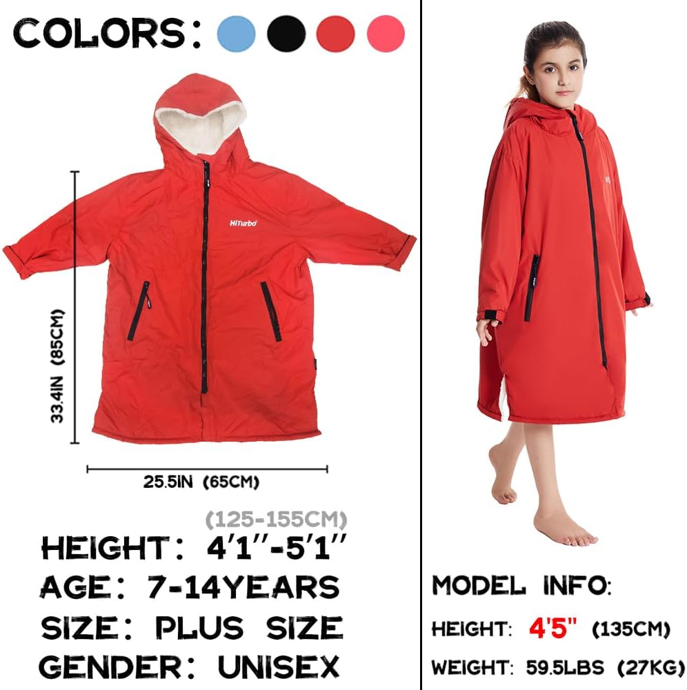 Microfibre Towel Poncho, Red - Quick Dry Changing Robe for Surfers