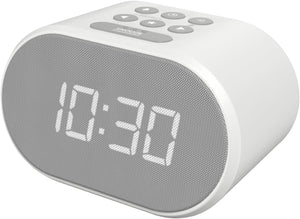 i-box Bedside FM Radio Alarm Clock USB Charging Dimmable LED White