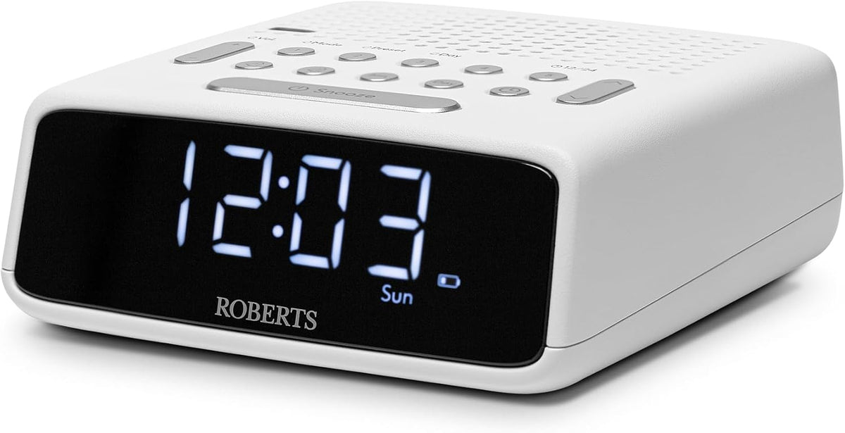 Roberts ORTUSFM FM Digital Clock Radio Dual Alarms Large LCD Display White