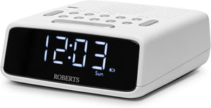 Roberts ORTUSFM FM Digital Clock Radio Dual Alarms Large LCD Display White
