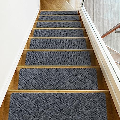 Triceratops 20Cmx76cm, 14-Pack, Stair Treads Carpet Non-Slip, Elders, Gray