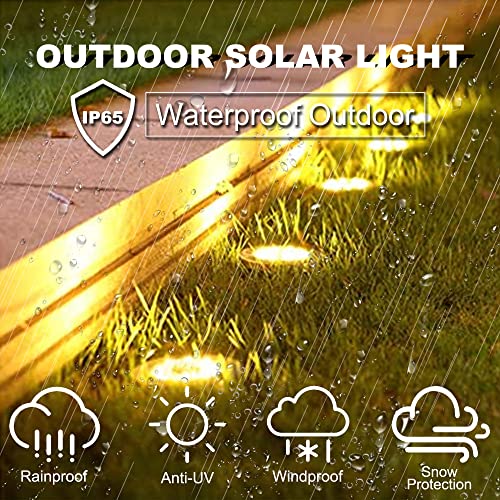 Solar Ground Lights 8 Pack 16 LED IP65 Waterproof Disk Path Lights Warm White - view 3