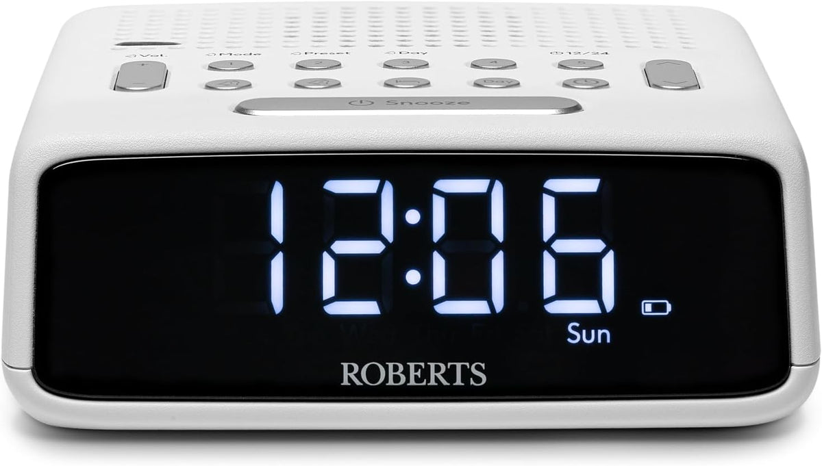 Roberts ORTUSFM FM Digital Clock Radio Dual Alarms Large LCD Display White