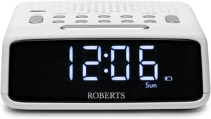 Roberts ORTUSFM FM Digital Clock Radio Dual Alarms Large LCD Display White