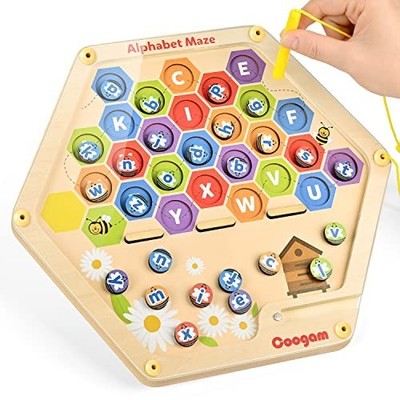 Coogam Magnetic Alphabet Maze Board Wooden ABC Puzzle Montessori Toy Game