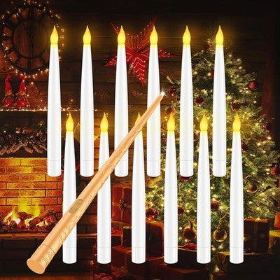 MEDE 12Pcs Flameless Floating LED Taper Candles Magic Wand Remote Warm Light