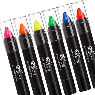 Uv Glow - Neon Uv Paint Stick Body Crayon For The Face & Body - Set Of 6 Colours