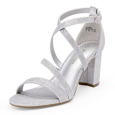 DREAM PAIRS Madison Women Ankle Strap Dress Sandals Silver Glitter UK 10
