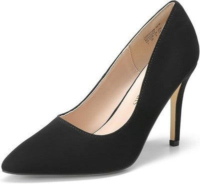 DREAM PAIRS Womens Pointed Toe Wedding Court Heels Black Nubuck UK 6.5