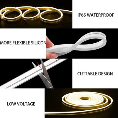 Na Neon Led Strip Lights, 12V 5M White Led Light Strips, Waterproof Silicone