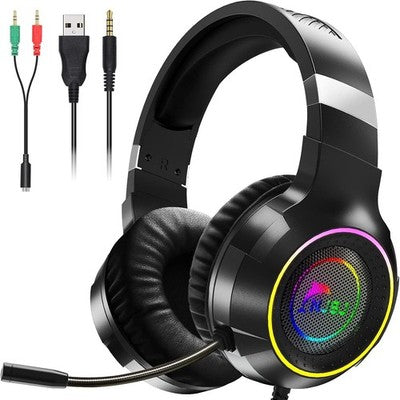 NJSJ E300 Wired Gaming Headset with Mic for PC Xbox PS4 PS5 RGB LED USB