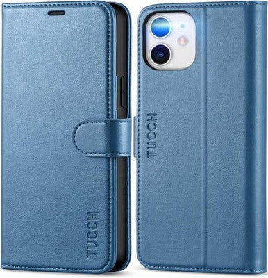 TUCCH iPhone 12 Pro Wallet Case RFID Blocking Card Slot Shockproof Lake Blue