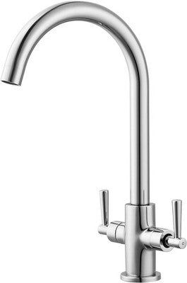 Peppermint Chrome Kitchen Mixer Tap Dual Lever 1 Hole 360 Swivel Swan Neck