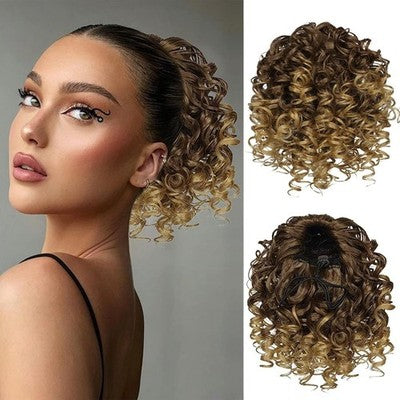 Curly Drawstring Clip In Ponytail Extension For Black Women, 6 Inch Blonde
