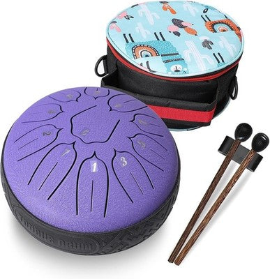 Steel Tongue Drum 6 Inch 11 Notes D Major Handpan Meditation Drum Purple Bag