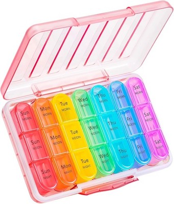 Zoksi Moisture-Proof Pill Organiser 7 Day Daily Pill Box 21 Compartments Pink