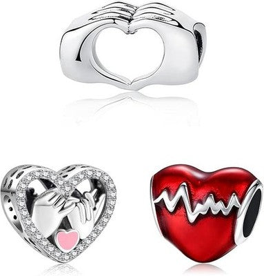 Doyafer 925 Sterling Silver Heart Charm Bracelet Beads Women 3 Piece Gift