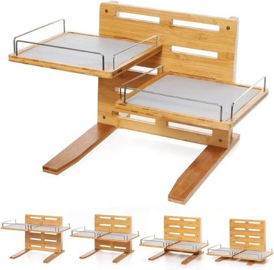 YY FOREYY Adjustable Raised Dog Bowls Bamboo 5 Level Elevated Feeder Stand Large