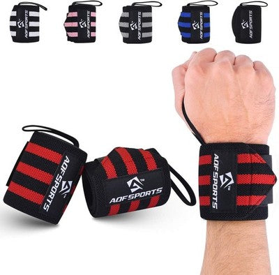 Aqf 18" Wrist Wraps Supports Heavy Duty Weightlifting Gym Training Straps Red /B