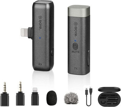 BOYA BY-WM3D 2.4G Wireless Lavalier Microphone Lightning TRS TRRS Case