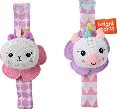 Bright Starts Rattle & Teethe Wrist Pals - Bpa-Free Unicorn & Llama
