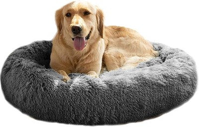 Calming Donut Pet Bed for Dogs & Cats Plush Fur Round Cuddler,
