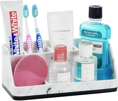 VITVITI Toothbrush Holder 5-Compartment White Marble Resin Organizer