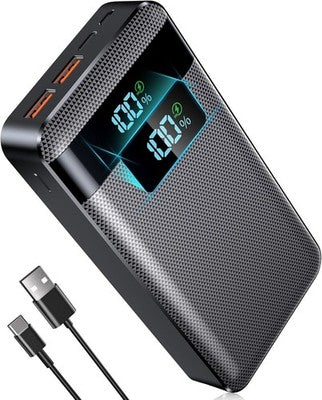 30000mAh Power Bank PD20W USB-C Fast Charger LCD 3 Outputs 2 Inputs