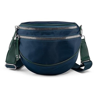 Yigorie Nylon Crossbody Bag Women Long Wide Strap Multi Zip Peacock Blue/Green