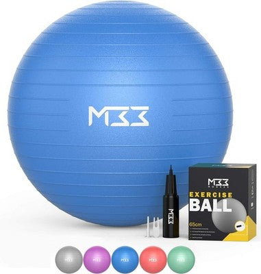 Mode33 Exercise Ball 65cm Blue - Extra Thick Anti-Burst Swiss Ball W/Pump