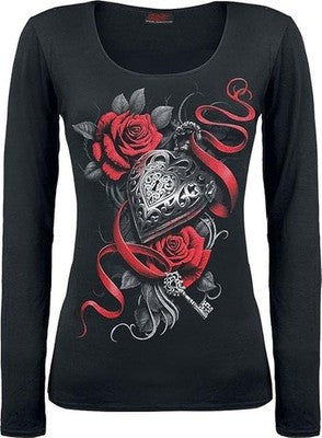 Spiral Heart Locket Baggy Top Black Women's Medium Shirt