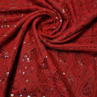 Broderie Anglaise Sequin Fabric 44in Wide 2m Length Deep Red Dress Craft