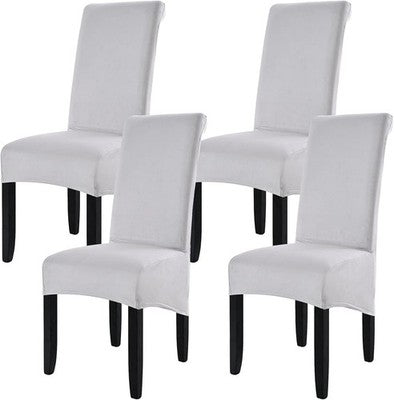 Velvet Stretch Chair Covers Dining Room Slipcovers Off-White Pack of 4