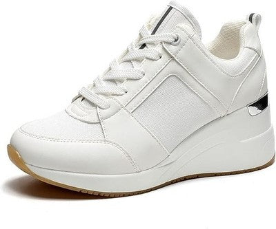 Womens Heeled Wedge Trainers Lace Up Platform Sneakers White Size 7.5