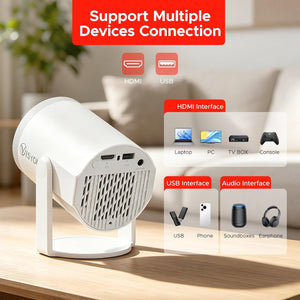 Turn 1 Projector 2026 1080P Supported Android 14.0 200 ANSI Portable White