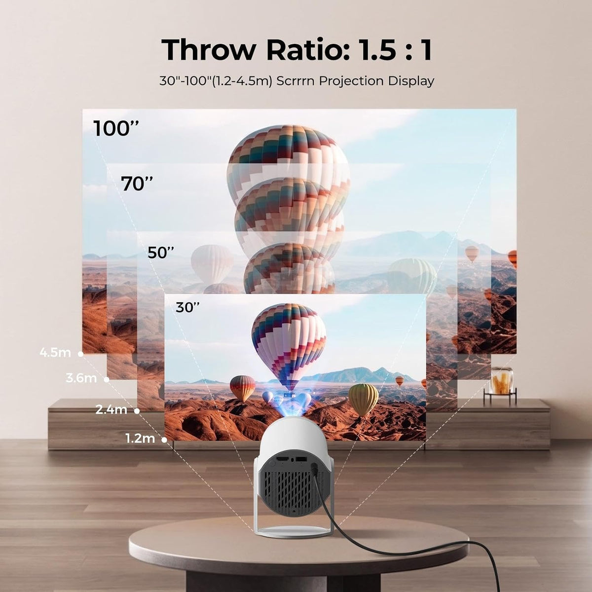Turn 1 Projector 2026 1080P Supported Android 14.0 200 ANSI Portable White