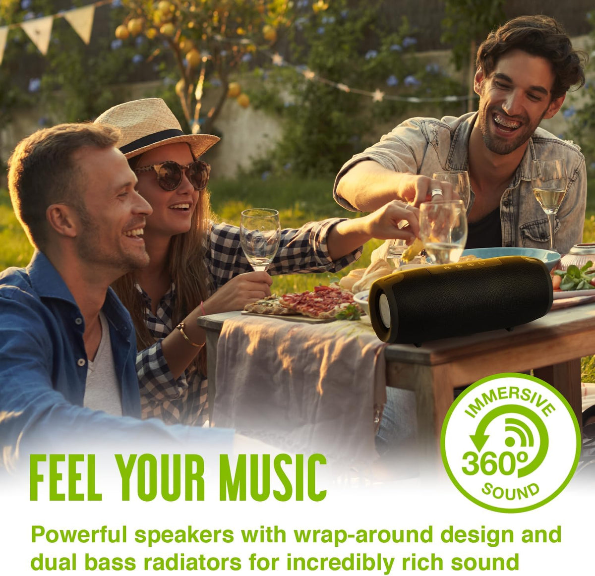 Juice BoomPRO Portable Bluetooth 10W Speaker, IPX5, 360 Sound, 15H Play, Black