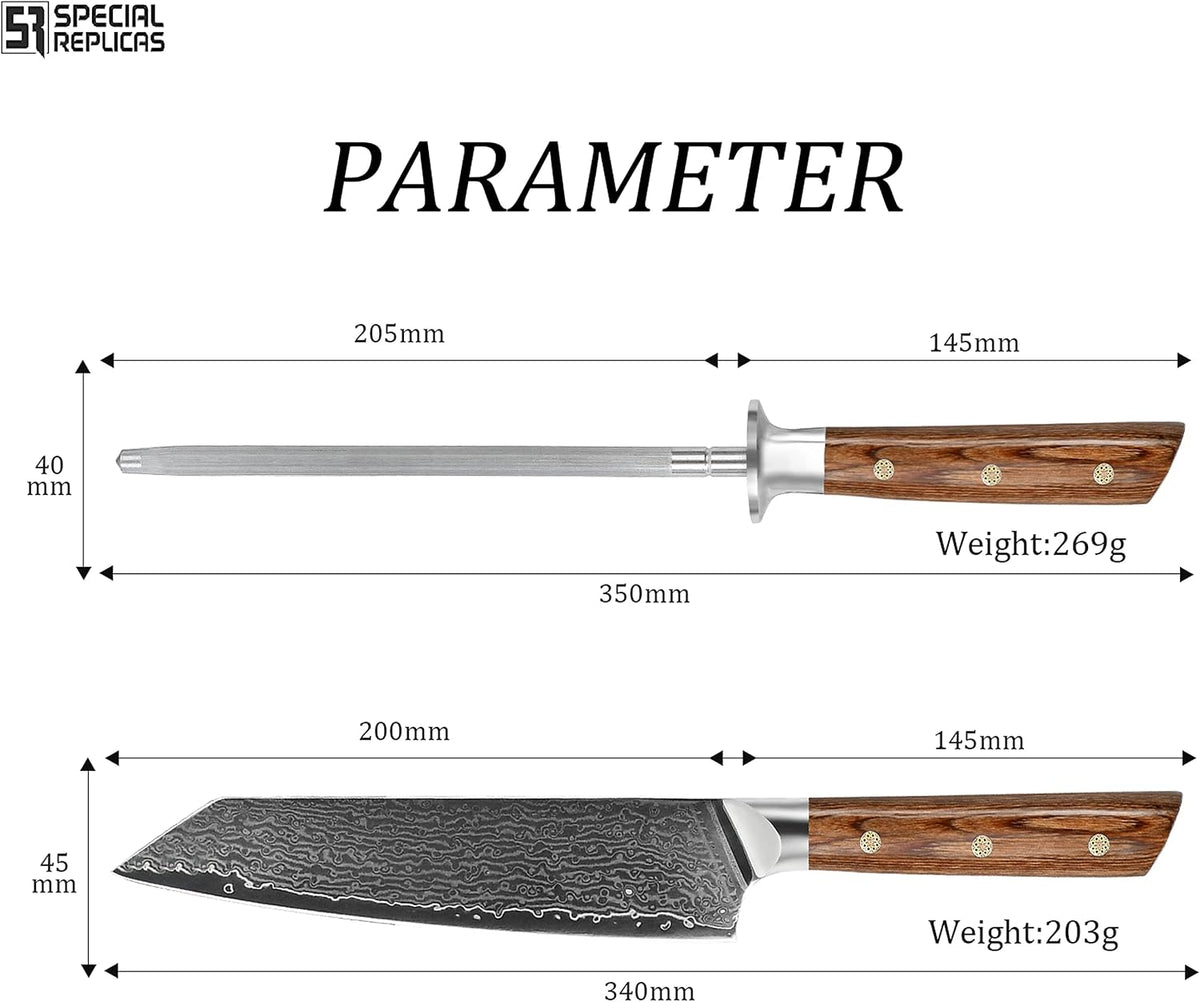 Damascus Steel Kitchen Knife 20cm with Sharpener & Gift Box