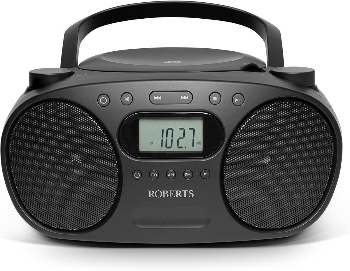 Roberts Zoombox Portable FM/AM Radio Boombox, Black