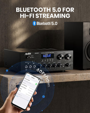 Moukey MAMP1 2.0 Stereo Amplifier 220W Bluetooth 5.0, USB/SD/AUX/RCA/Mic, Radio