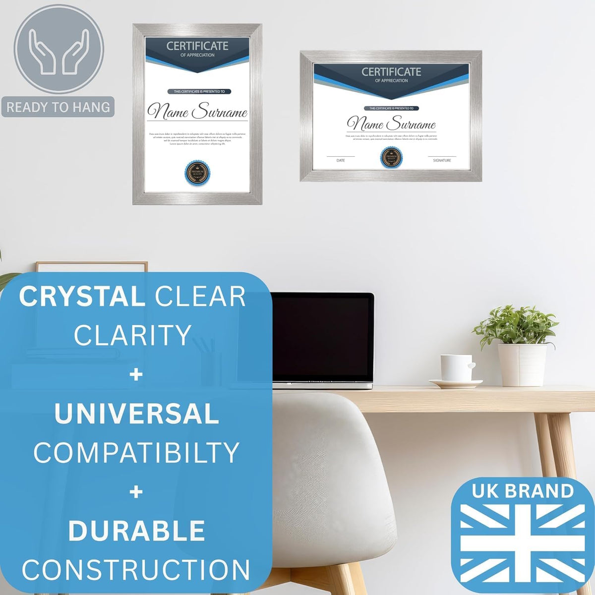 Clay Roberts A4 Photo Frames Pack of 6 Silver Picture Certificate Frame 21x29.7