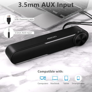Jeecoo A30 PC Speakers, USB Powered Soundbar for Desktop, Laptop, Phone