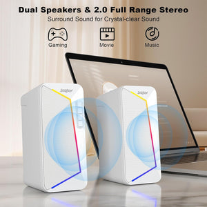 SOULION R40 Computer Speakers 2.0, USB Powered, Volume, Bluetooth 5.3, White